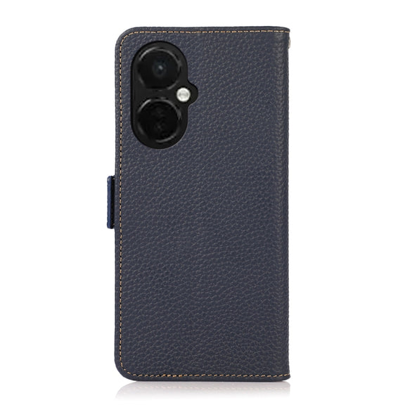 For OnePlus Nord CE 3 KHAZNEH Side-Magnetic Litchi Genuine Leather RFID Phone Case(Blue)