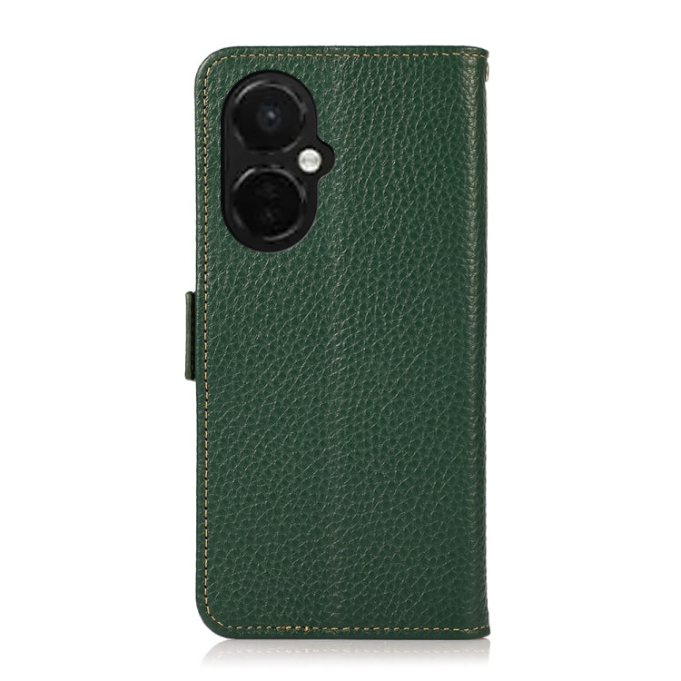 For OnePlus Nord CE 3 KHAZNEH Side-Magnetic Litchi Genuine Leather RFID Phone Case(Green)
