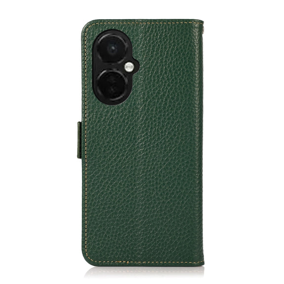 For OnePlus Nord CE 3 KHAZNEH Side-Magnetic Litchi Genuine Leather RFID Phone Case(Green)