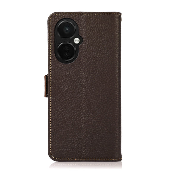 For OnePlus Nord CE 3 KHAZNEH Side-Magnetic Litchi Genuine Leather RFID Phone Case(Brown)