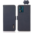 For Motorola Moto E13 2023 4G KHAZNEH Side-Magnetic Litchi Genuine Leather RFID Phone Case(Blue) - Motorola Cases by PMC TechLife | Online Shopping South Africa | PMC TechLife | Buy Now Pay Later Mobicred