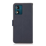 For Motorola Moto E13 2023 4G KHAZNEH Side-Magnetic Litchi Genuine Leather RFID Phone Case(Blue)