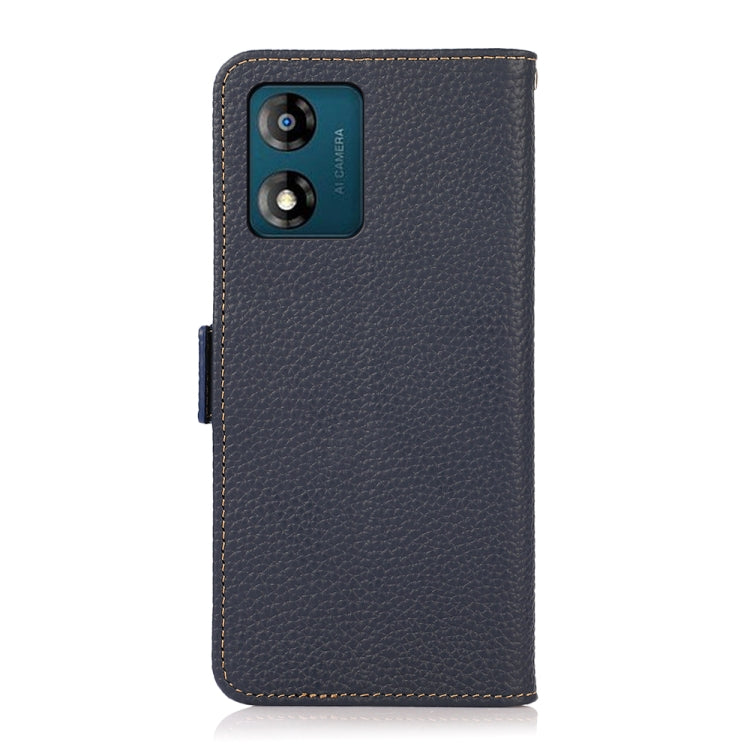 For Motorola Moto E13 2023 4G KHAZNEH Side-Magnetic Litchi Genuine Leather RFID Phone Case(Blue)