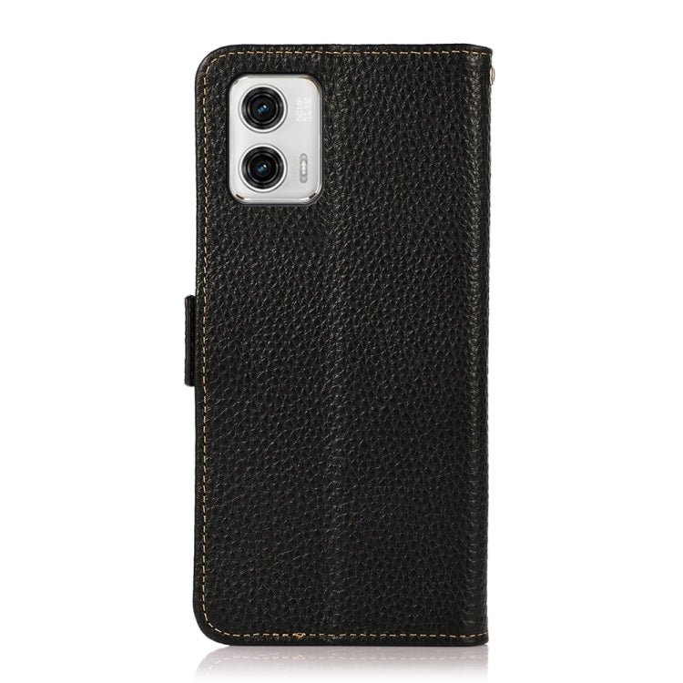 For Motorola Moto G73 5G KHAZNEH Side-Magnetic Litchi Genuine Leather RFID Phone Case(Black)