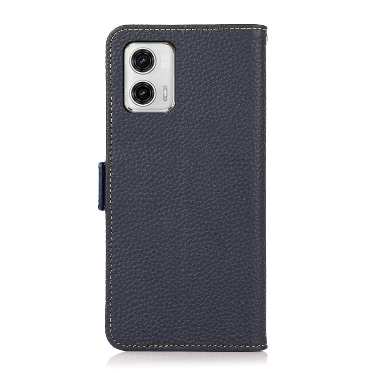 For Motorola Moto G73 5G KHAZNEH Side-Magnetic Litchi Genuine Leather RFID Phone Case(Blue)