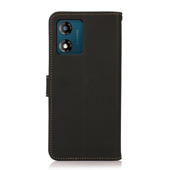 For Motorola Moto E13 2023 4G KHAZNEH Custer Texture RFID Genuine Leather Phone Case(Black)