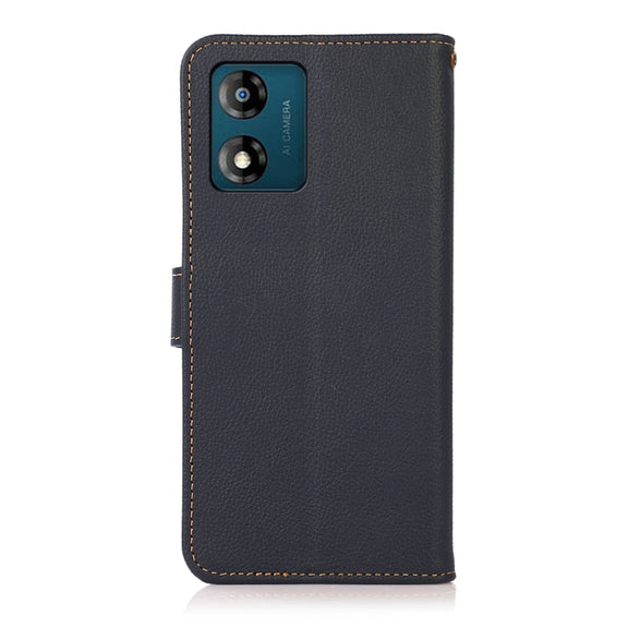 For Motorola Moto E13 2023 4G KHAZNEH Custer Texture RFID Genuine Leather Phone Case(Blue)
