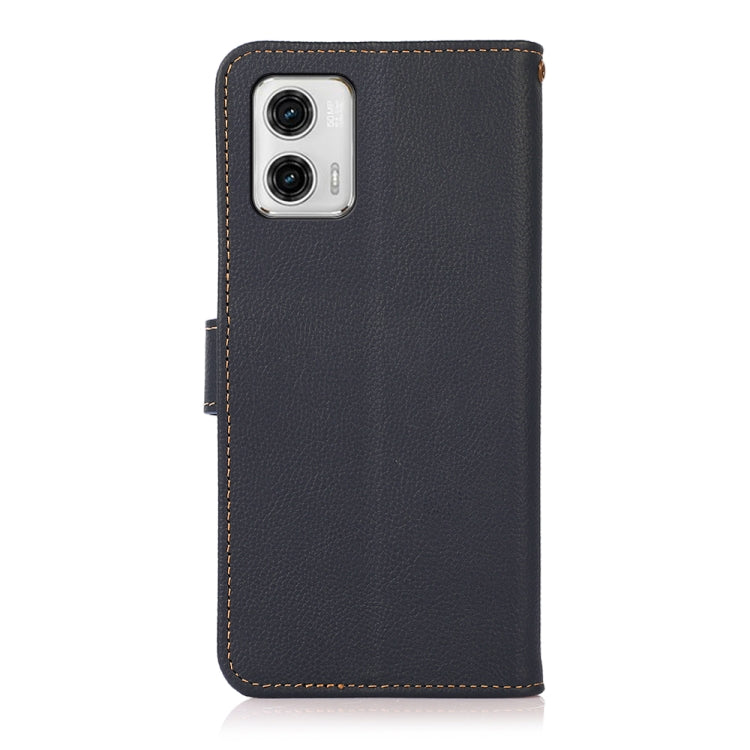 For Motorola Moto G73 5G KHAZNEH Custer Texture RFID Genuine Leather Phone Case(Blue)