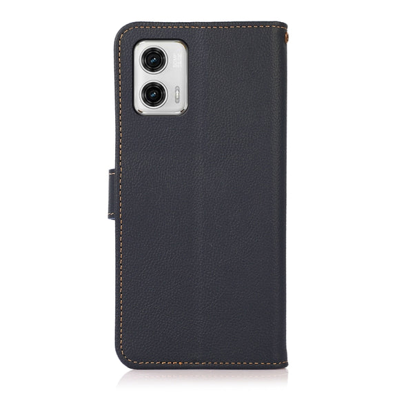 For Motorola Moto G73 5G KHAZNEH Custer Texture RFID Genuine Leather Phone Case(Blue)