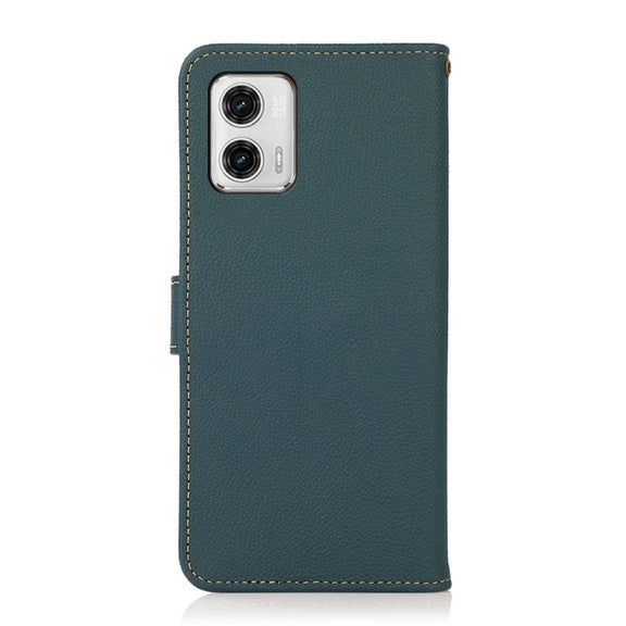 For Motorola Moto G73 5G KHAZNEH Custer Texture RFID Genuine Leather Phone Case(Green)