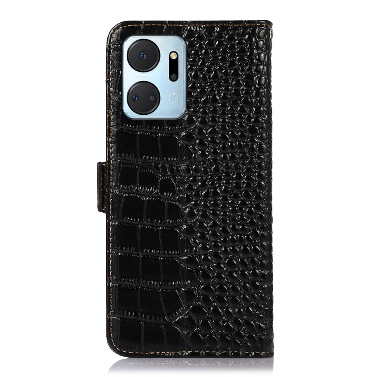 For Honor X7a 4G Crocodile Top Layer Cowhide Leather Phone Case(Black)