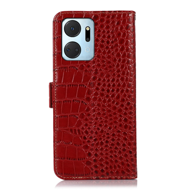 For Honor X7a 4G Crocodile Top Layer Cowhide Leather Phone Case(Red)