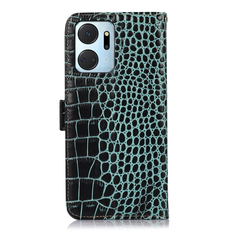 For Honor X7a 4G Crocodile Top Layer Cowhide Leather Phone Case(Green)