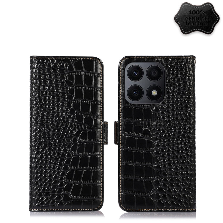 For Honor X8a 4G Crocodile Top Layer Cowhide Leather Phone Case(Black)