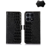 For Honor X8a 4G Crocodile Top Layer Cowhide Leather Phone Case(Black)