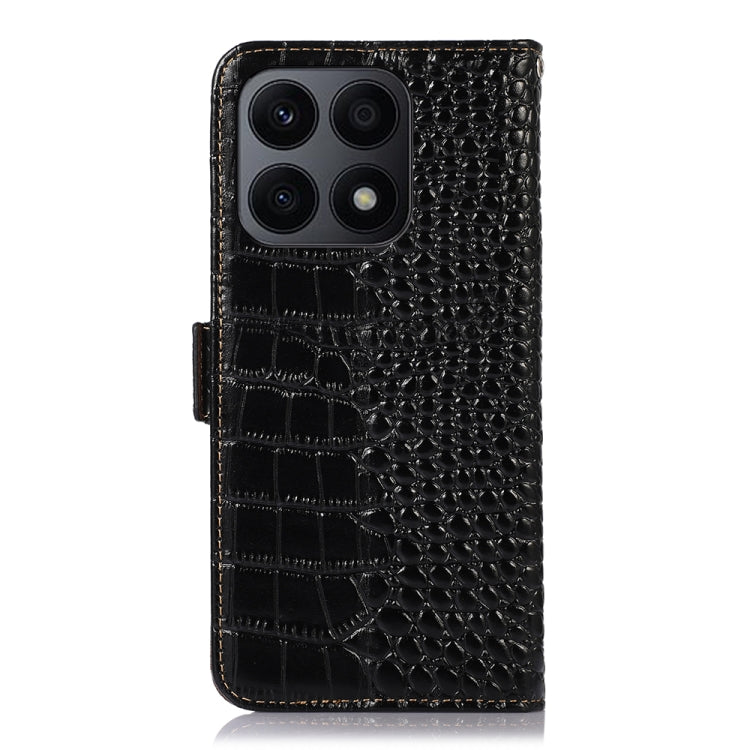 For Honor X8a 4G Crocodile Top Layer Cowhide Leather Phone Case(Black)