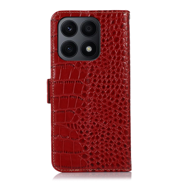 For Honor X8a 4G Crocodile Top Layer Cowhide Leather Phone Case(Red)