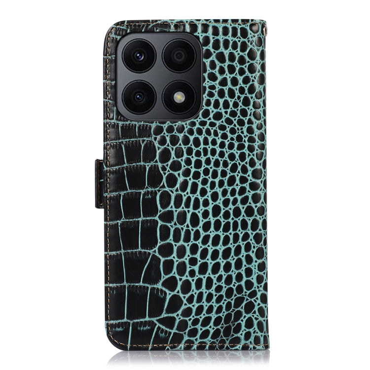 For Honor X8a 4G Crocodile Top Layer Cowhide Leather Phone Case(Green)