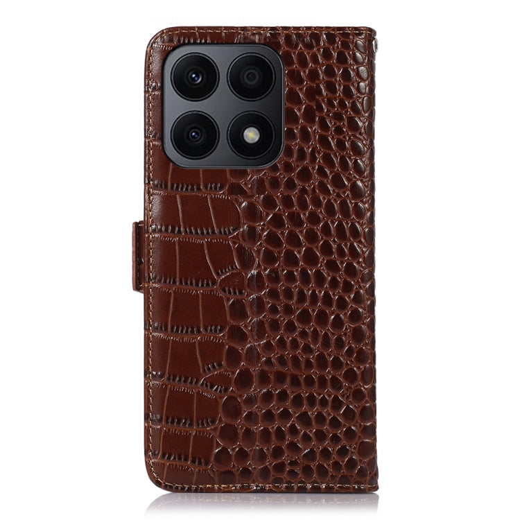 For Honor X8a 4G Crocodile Top Layer Cowhide Leather Phone Case(Brown)