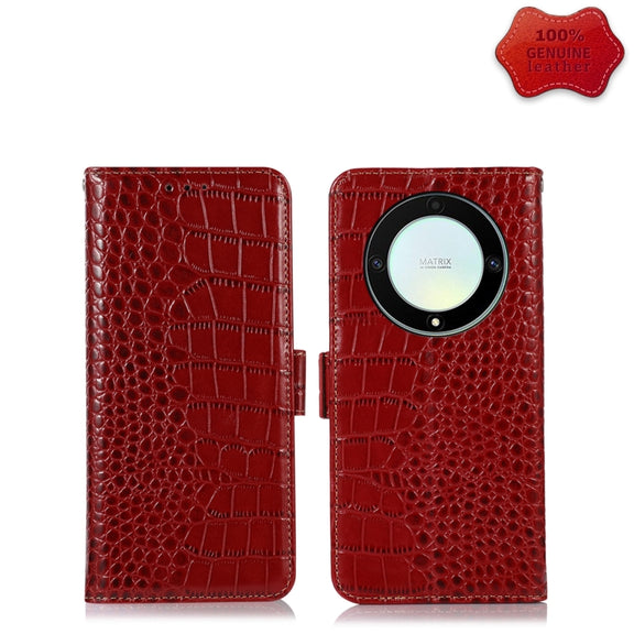 For Honor X9a/X40 5G Crocodile Top Layer Cowhide Leather Phone Case(Red)