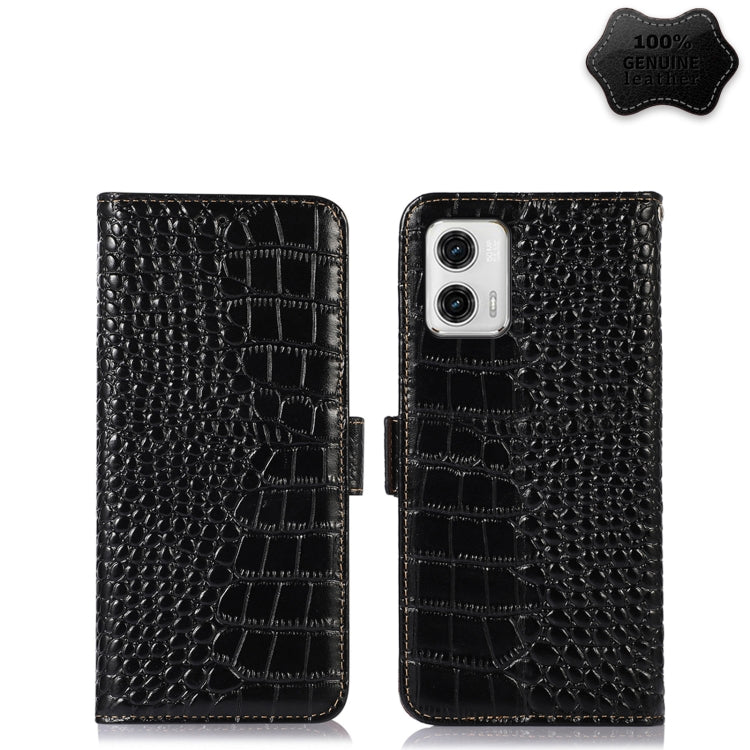 For Motorola Moto G73 5G Crocodile Top Layer Cowhide Leather Phone Case(Black)