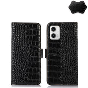 For Motorola Moto G73 5G Crocodile Top Layer Cowhide Leather Phone Case(Black)