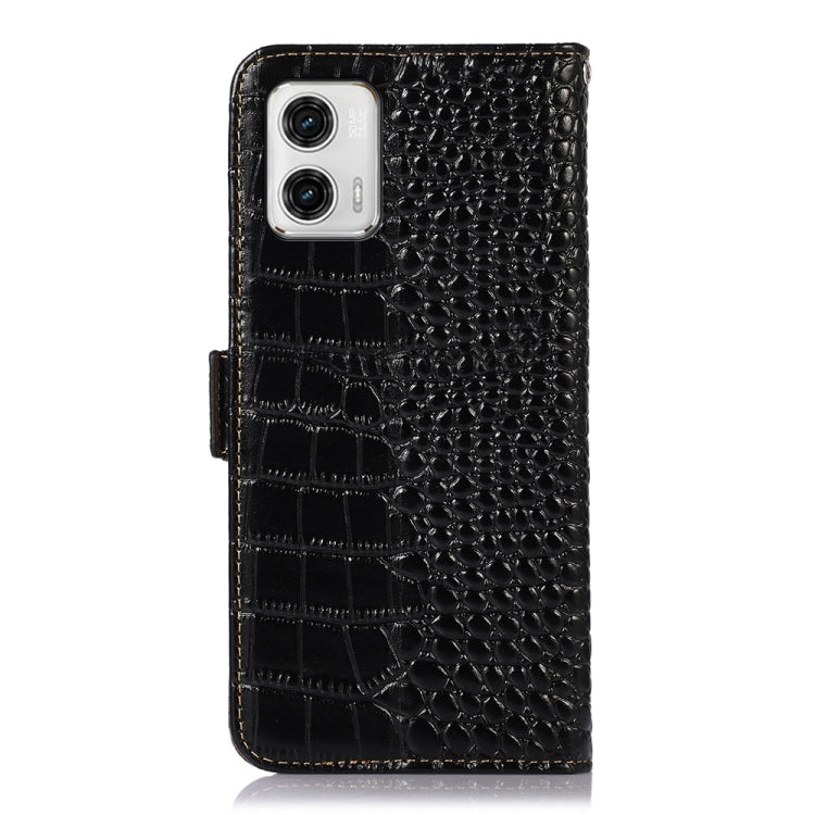 For Motorola Moto G73 5G Crocodile Top Layer Cowhide Leather Phone Case(Black)