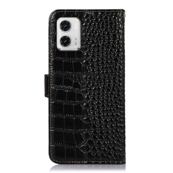 For Motorola Moto G73 5G Crocodile Top Layer Cowhide Leather Phone Case(Black)