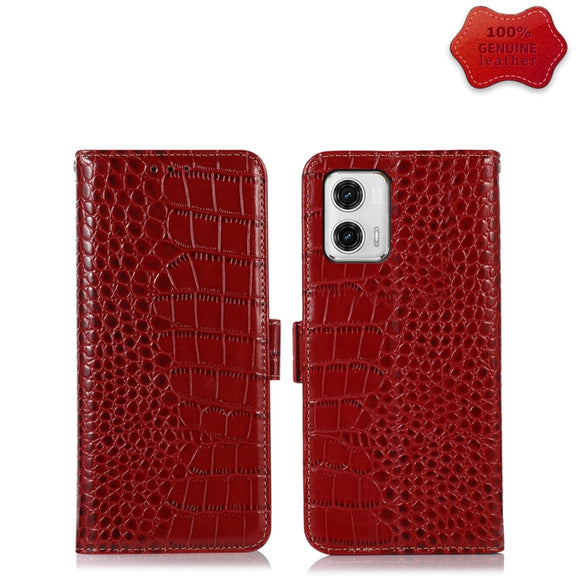 For Motorola Moto G73 5G Crocodile Top Layer Cowhide Leather Phone Case(Red)