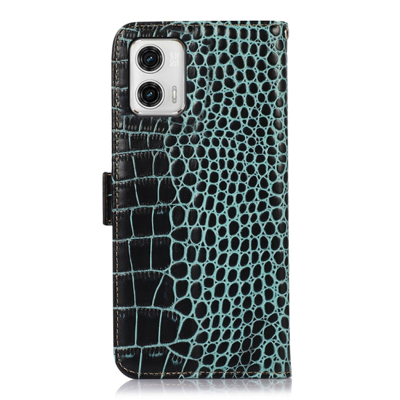 For Motorola Moto G73 5G Crocodile Top Layer Cowhide Leather Phone Case(Green)