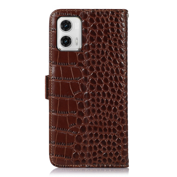 For Motorola Moto G73 5G Crocodile Top Layer Cowhide Leather Phone Case(Brown)
