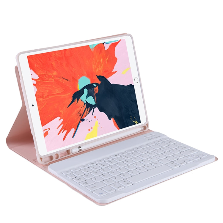 T11B 2020 For iPad Air 4 / Air 5 / Pro 11 inch 2022 / 2021 / 2020 / 2018 TPU Candy Color Ultra-thin Bluetooth Keyboard Tablet Case with Stand & Pen Slot(Pink)