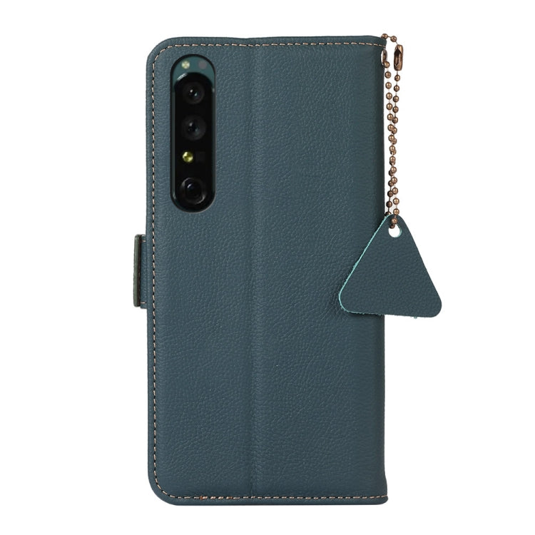 For Sony Xperia 1 IV Side-Magnetic TJ Genuine Leather RFID Phone Case(Green)