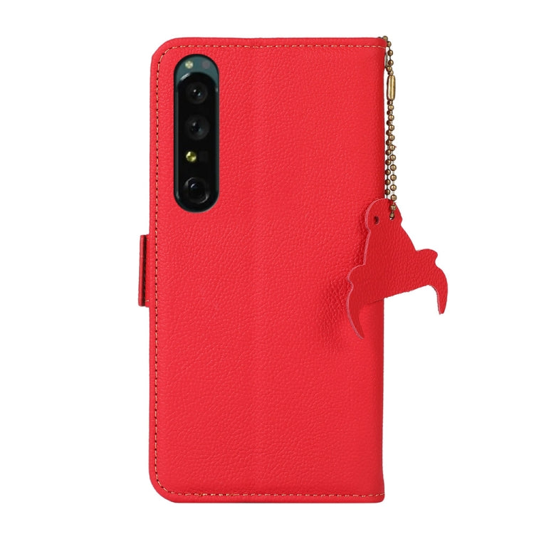 For Sony Xperia 1 IV Side-Magnetic TJ Genuine Leather RFID Phone Case(Red)