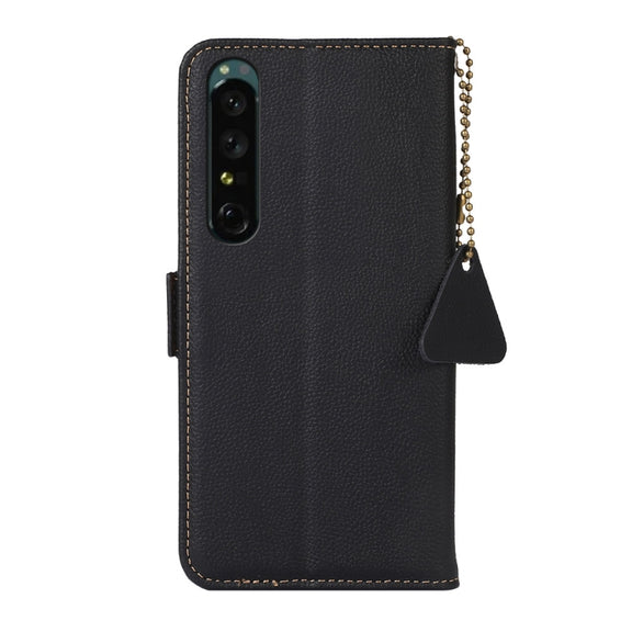 For Sony Xperia 1 IV Side-Magnetic TJ Genuine Leather RFID Phone Case(Black)