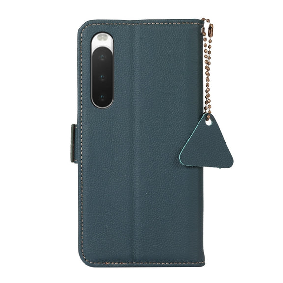For Sony Xperia 10 IV Side-Magnetic TJ Genuine Leather RFID Phone Case(Green)