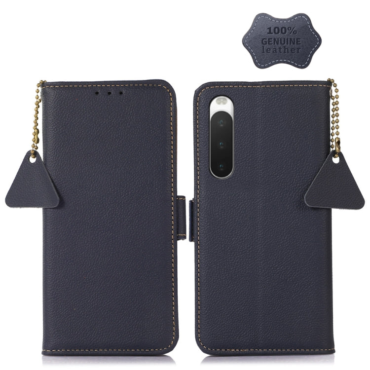 For Sony Xperia 10 IV Side-Magnetic TJ Genuine Leather RFID Phone Case(Blue)