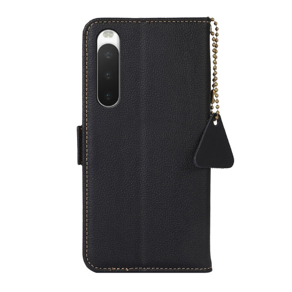 For Sony Xperia 10 IV Side-Magnetic TJ Genuine Leather RFID Phone Case(Black)
