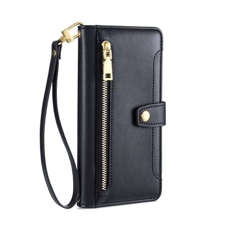 For Honor X9a 5G Sheep Texture Cross-body Zipper Wallet Leather Phone Case(Black)