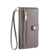 For Honor X9a 5G Sheep Texture Cross-body Zipper Wallet Leather Phone Case(Grey)