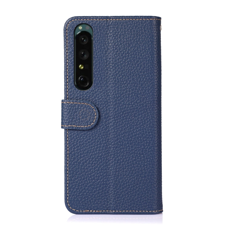 For Sony Xperia 1 IV KHAZNEH Litchi Genuine Leather Phone Case(Blue)