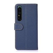 For Sony Xperia 1 IV KHAZNEH Litchi Genuine Leather Phone Case(Blue)