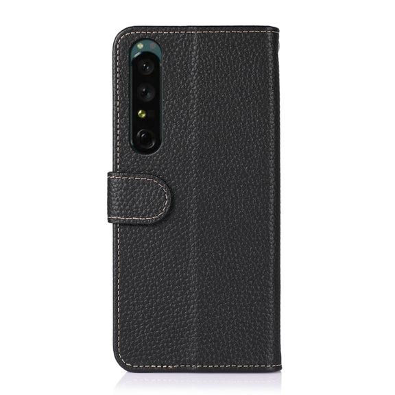 For Sony Xperia 1 IV KHAZNEH Litchi Genuine Leather Phone Case(Black)