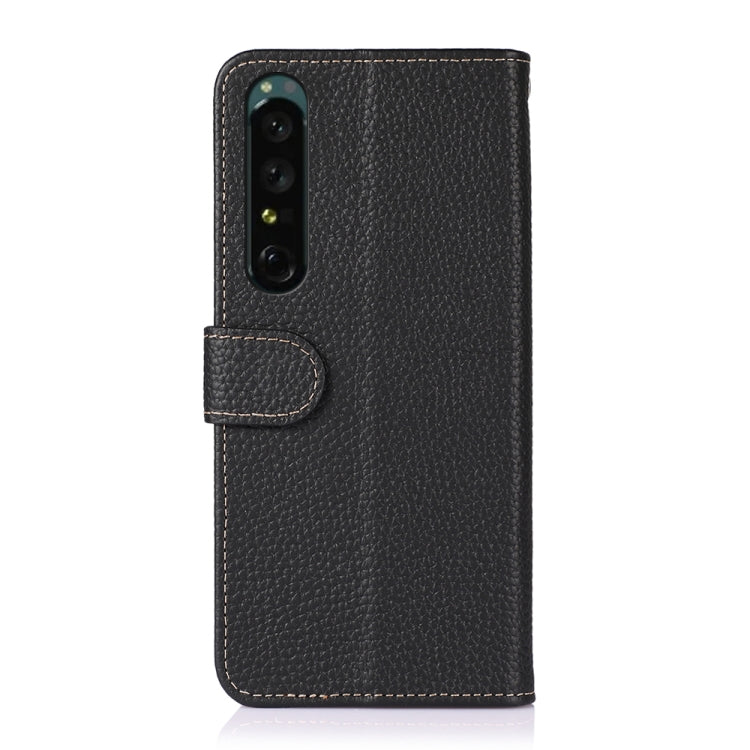 For Sony Xperia 1 IV KHAZNEH Litchi Genuine Leather Phone Case(Black)