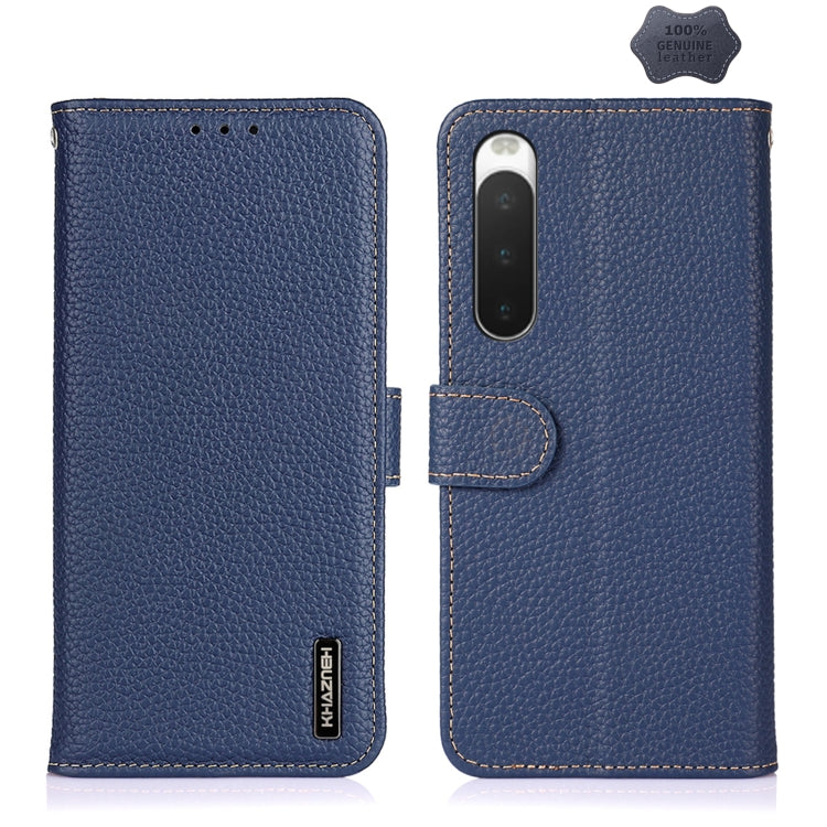 For Sony Xperia 10 IV KHAZNEH Litchi Genuine Leather Phone Case(Blue)