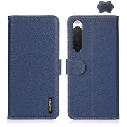 For Sony Xperia 10 IV KHAZNEH Litchi Genuine Leather Phone Case(Blue)