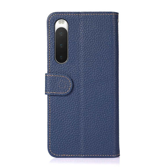 For Sony Xperia 10 IV KHAZNEH Litchi Genuine Leather Phone Case(Blue)