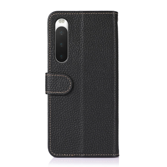 For Sony Xperia 10 IV KHAZNEH Litchi Genuine Leather Phone Case(Black)