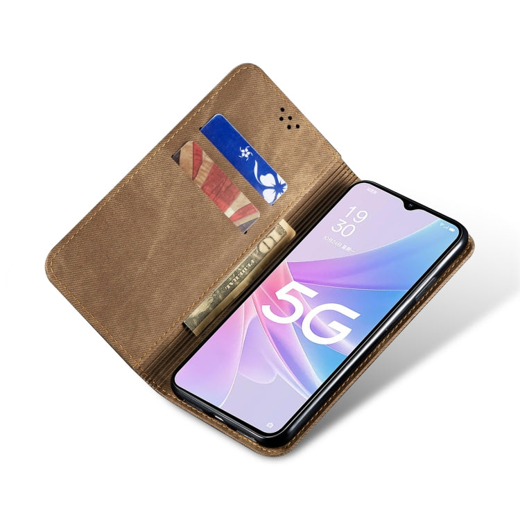 For OPPO A58 5G / A58x / A78 5G Denim Texture Leather Phone Case(Khaki)