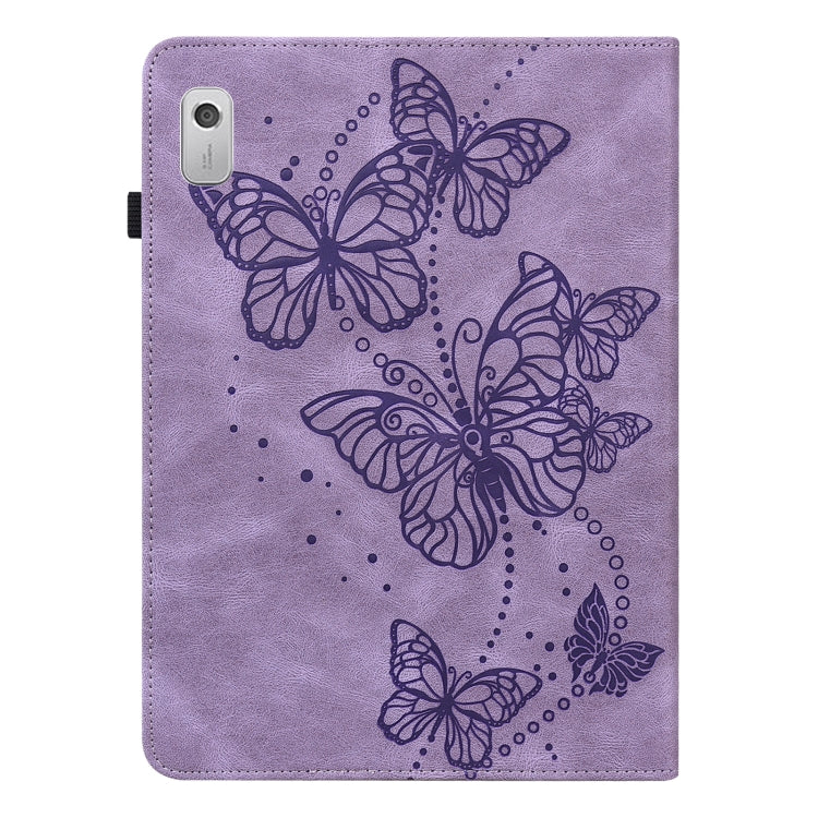 For Lenovo Tab M8 4th Gen Embossed Butterfly Pattern Leather Tablet Case(Purple)